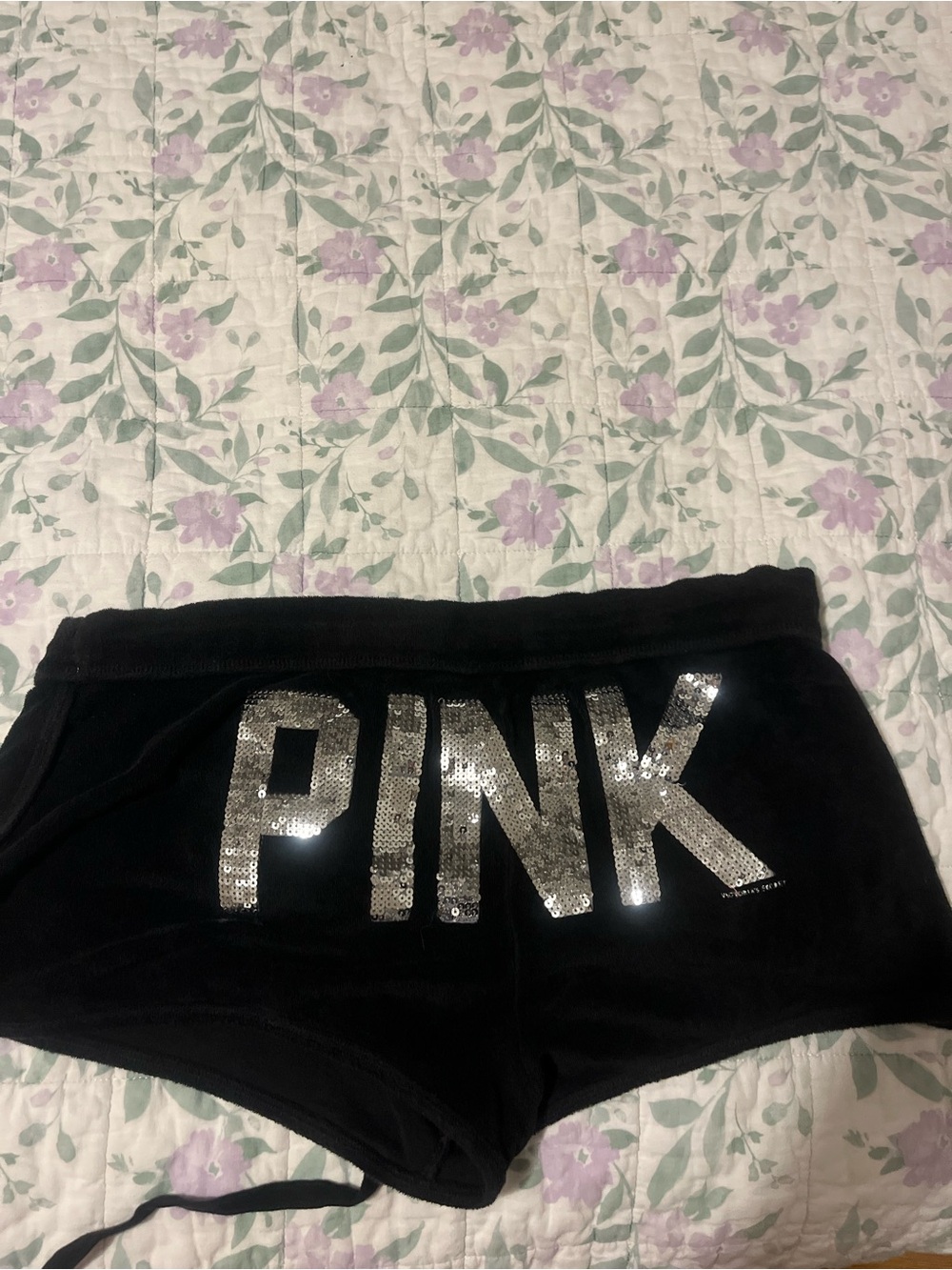 PINK Victoria's Secret Black Shorts with Silver Sequin Logo